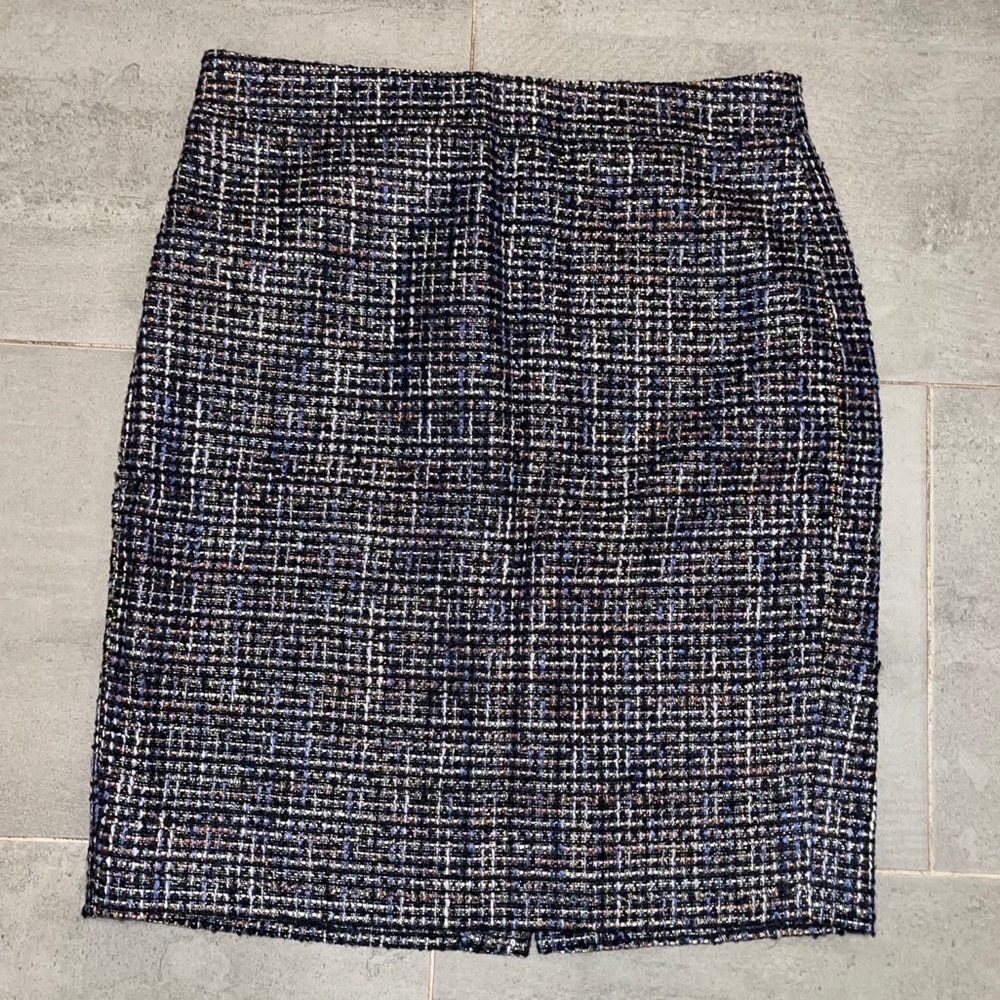 J. Crew Factory Navy and White Tweed Pencil Skirt